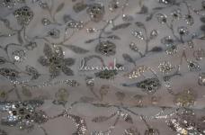 130 Grams Silver Sequins and Zari Embroidery on Dyeable Georgette Fabric 44inch